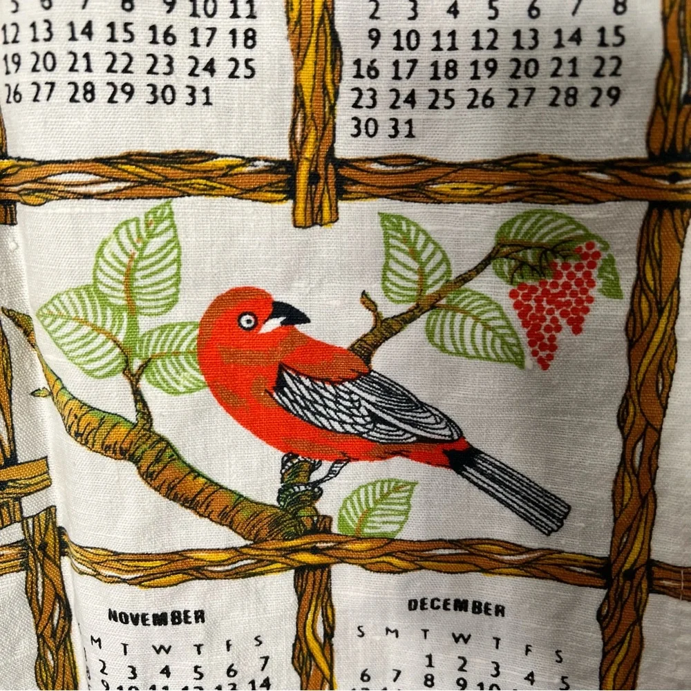 VTG Linen Calendar Wall Hanging Tea Towel 1974 and 1981 CottageCore Arts & Craft